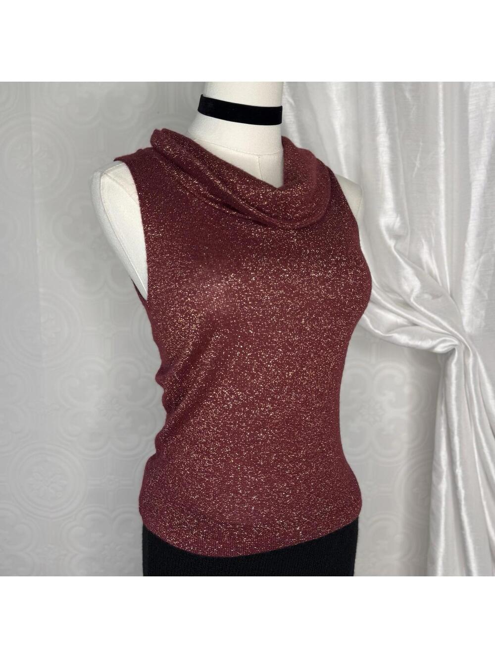 Vintage Charlotte Russe Brick Red Knit & Gold Cowl Neck Tank Top